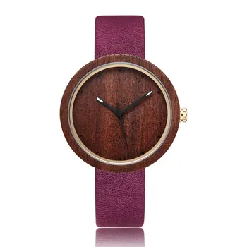 

Top Gifts Coffee/Purple Leather Watchband Natural Bamboo Wood Watches Men Women Genuine Wooden Clock For Male Reloj de madera