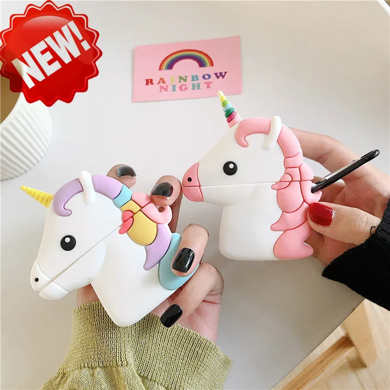 

3D Cute Bluetooth Earphone Case for Apple Airpods Silicone Protective Cover for Airpods 2 Accessories with Keychain Unicorn