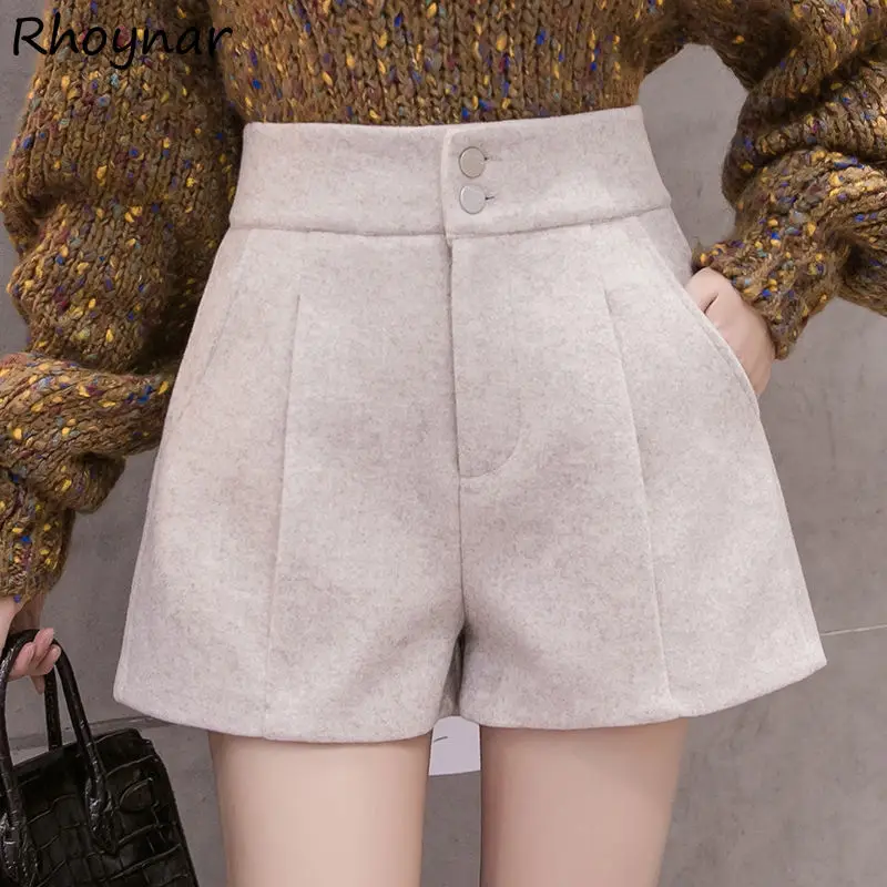 

Shorts Women Autumn New Thick Elastic Waist Empire All-match Loose Wide Leg Casual Pockets Solid Ins Simple Elegant Retro Mujer