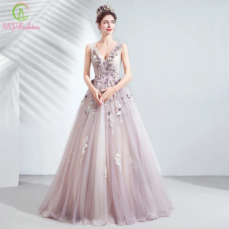 Женское кружевное вечернее платье SSYFashion элегантное банкетное с цветочным