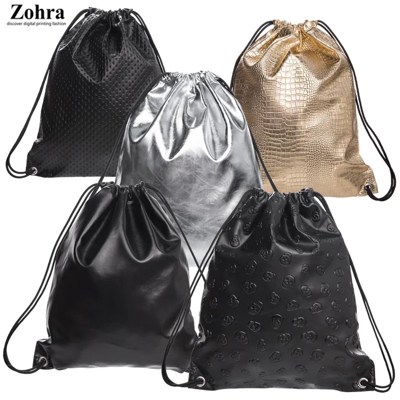 

Zohra New Style PU Leather Drawstring Bag Storage Backpack Europe And America Drawstring Bag Solid Color Gift Bag Hot Selling