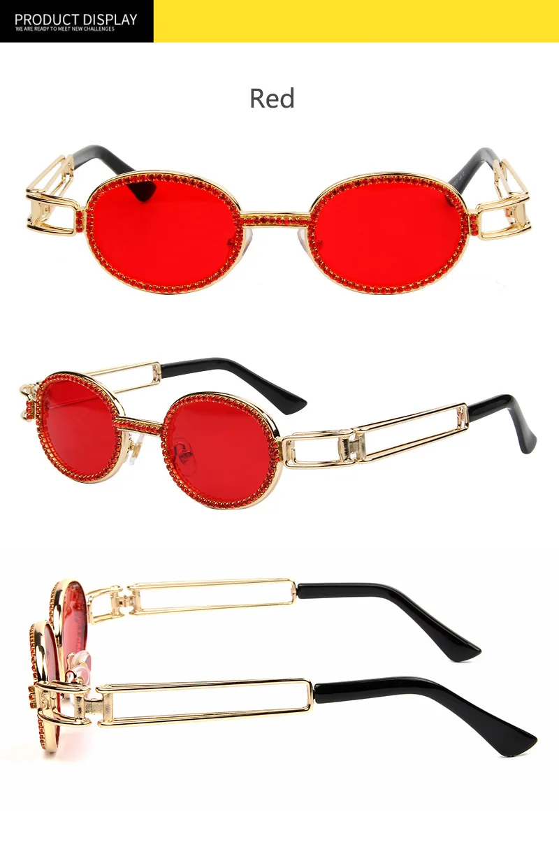 Винтажные Круглые Солнцезащитные очки для женщин Роскошные брендовые дизайнерские модные стимпанк красочные прозрачные линзы со стразами овальные очки Oculos