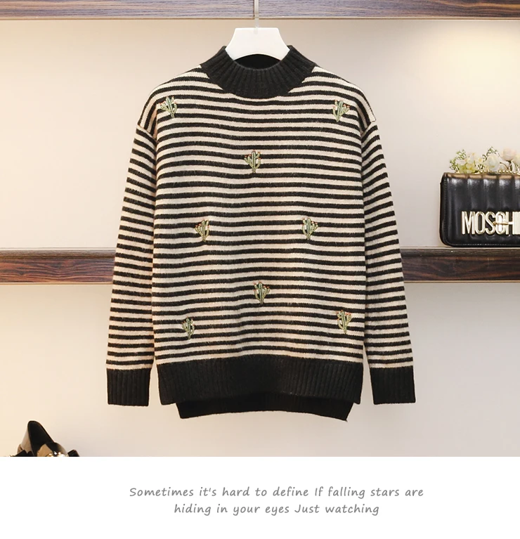 Large Plus Size knitted suit Women Sweater Skirt Suit stripe Pullover+Mini Skirt two piece set Autumn Winter warm Big 5xl suit