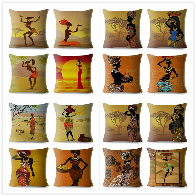 

African Girl Style Design Printed Car Cushion Cover Bed Home Decoration Yellow