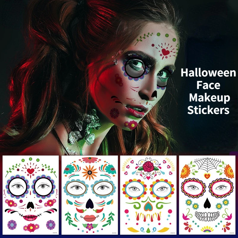 Day of the Dead Face Temporary Tattoos Transfer Mask Halloween Sugar Skull  Black  eBay