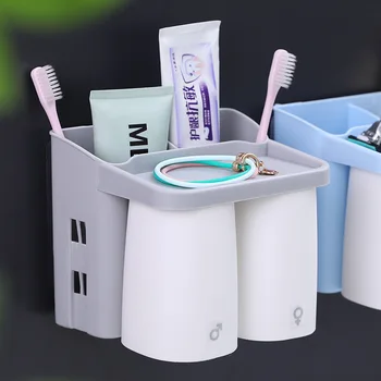 

Washing Cup Creative Magnetic Sucker Wall Hanging Toothbrush Storage Shelf Household Rack Simple Daily Necessities Punched-Free