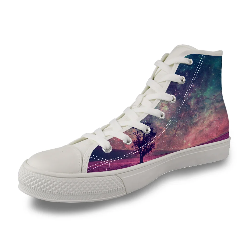 

Fantasy Scenery Sky Trees Moon Space High Top White Canvas Vulcanized Breathable Shoes