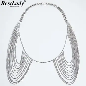 

Best Lady New Fashion ZA Crystal Body Jewelry for Women Trendy Fringed Shiny Necklaces Suit Accessories Jewelry Gift Party Show