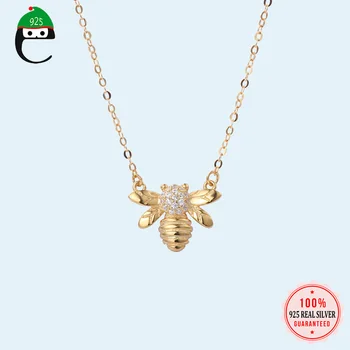 

Gold Bee Necklace Necklace 100% 925 Sterling Silver Made Bee Insect Pendant Short Necklace Birthday Gift For Girl Friends DS1683