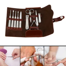 10 шт. кусачки для ногтей из нержавеющей стали резак триммер ушные палочки набор для ухода набор для маникюра и педикюра Инструменты для ногтей наборы с полиуретановой сумкой
