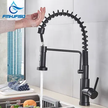 

Black/Nickel Sensor Kitchen Faucet Pull out 2-way Spray Smart Touch 360 Swivel Hot Cold Mixer Crane Tap Deck Mount