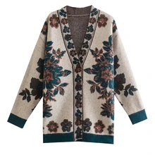 

Elmsk Pullovers Tops Winter Sweaters Women Indie Folk Vintage Vintage Single Breasted Floral Jacquard Weave Sweaters Women