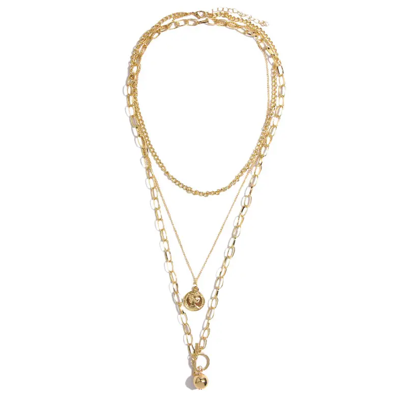 Flatfoosie ожерелье-чокер из искусственного жемчуга, многослойное Золотое длинное ожерелье с подвеской в виде монеты для женщин, ювелирное изделие - Окраска металла: 01GD