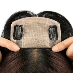 8X12cm Clip in Human Hair Topper Silk Base Women's Silk Top Toupee Natural Scalp Virgin Chinese Hair Piece for Thinning Hair