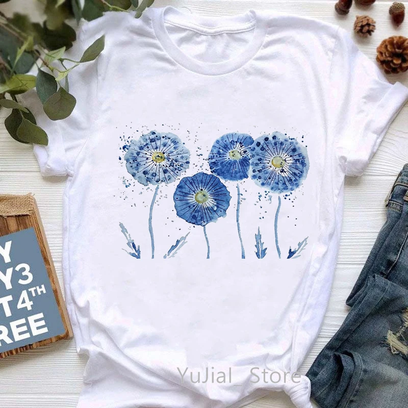 charli damelio coffee print tshirt summer clothes for women graphic t shirt funny streetwear t shirt tops women 2021 New Arrival 2021 Watercolor Blue Dandelion Print Tshirt Women Aesthetic Clothes T Shirt Femme Harajuku Shirt T-Shirt Tops