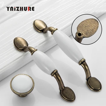 White Ceramic Door Handles European Antique Furniture Handles Drawer Pulls Kitchen Cabinet Knobs and Handles