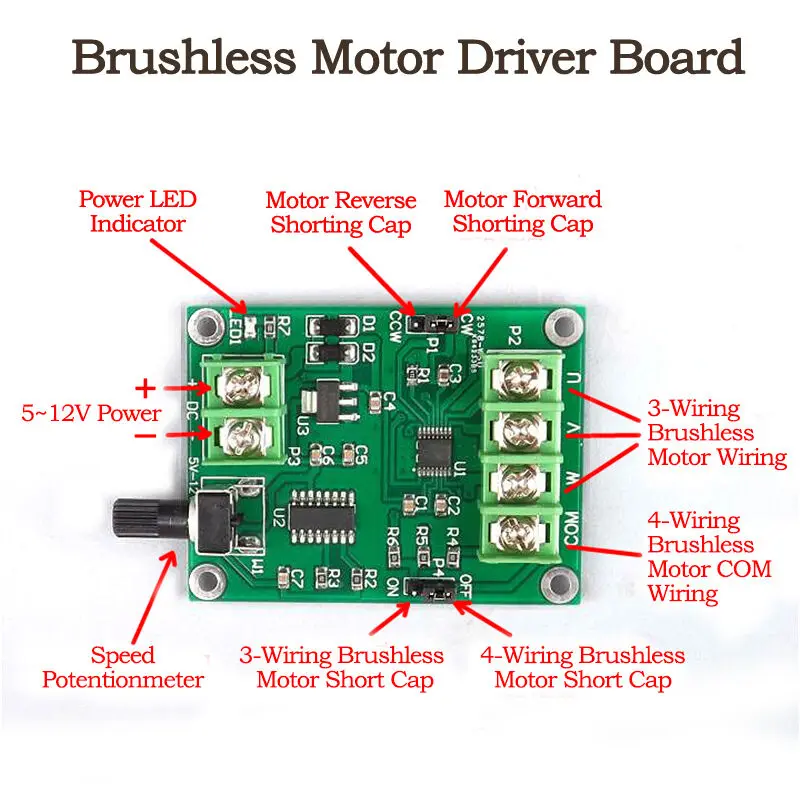 

7V-12V 3/4 Wire Brushless DC Motor Drive Board Speed Control Module Board Optical Drive Hard Drive Motor Controller