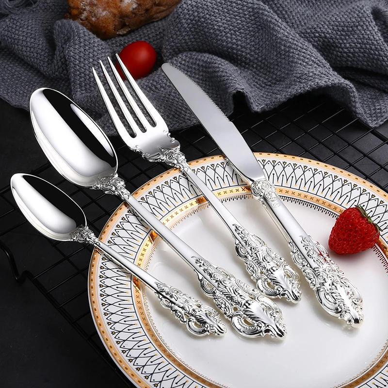 

24Pcs/set Luxury Silver Cutlery Set Dinnerware Flatware Set Tableware Silverware Dinner Fork Knife Spoon Drop Shipping