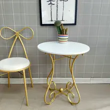 Table basse ronde en fer forgé européen, petit canapé pour salon, Table de chevet, balcon, Table à thé en bois