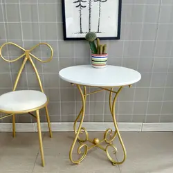 Table basse ronde en fer forgé européen, petit canapé pour salon, Table de chevet, balcon, Table à thé en bois 