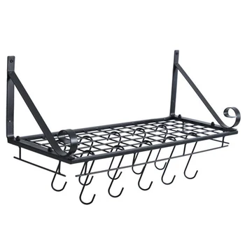

Decorative Wall Mounted Storage Hanging Rack Multifunction Metal Kitchen Shelf Pan Shovel Cabinet Organizer with 10 Hooks