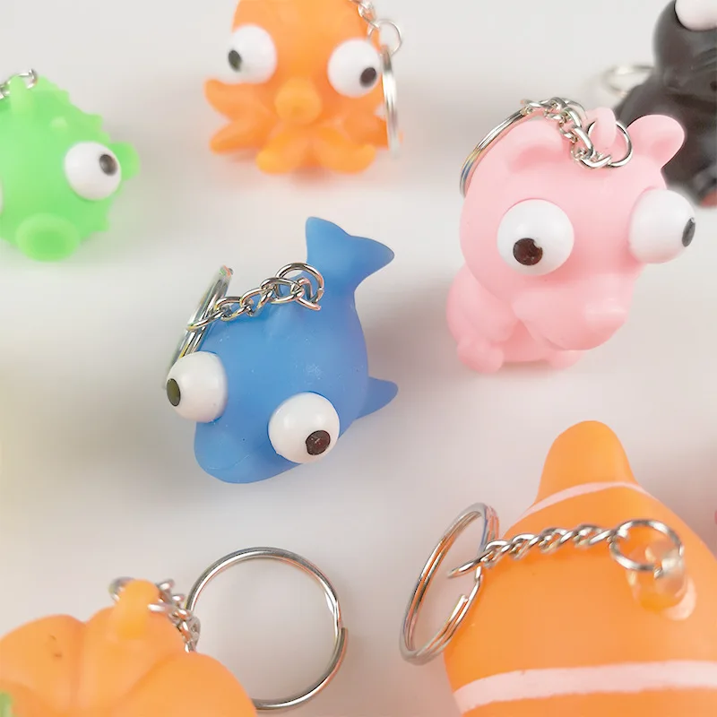 

5PCS Fun Antistress Extruding Big Raised Eyes Doll Keychain Squeezing Toys Funny Anti Stress Ball Animal Vent Toy Sensory Toys