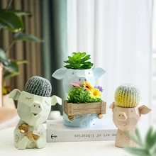 Скандинавские креативные свинки ваза для цветов изделия из смолы искусство милые животные цветочный горшок для дома гостиной современный декоративный подарок на свадьбу R3999