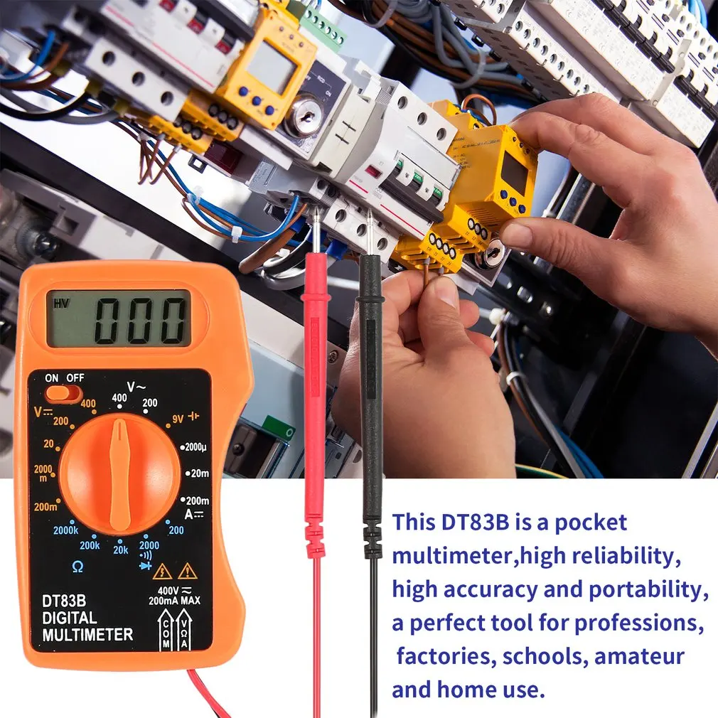 DT83B Карманный интегрированный цифровой мультиметр AC/DC измеритель напряжения тока современный измеритель тока Омметр тест er диод тест сопротивления