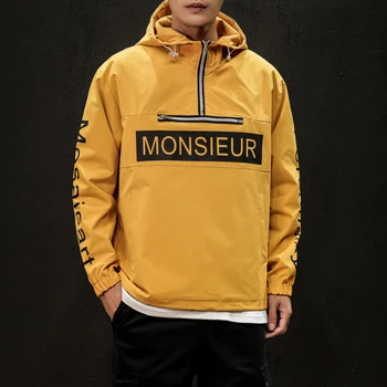 

2019 Fashion New Jacket Men Letter Printing Front Pocket Streetwear Trend Windbreaker Jackets Active Hip Hop Mens Hat Coats