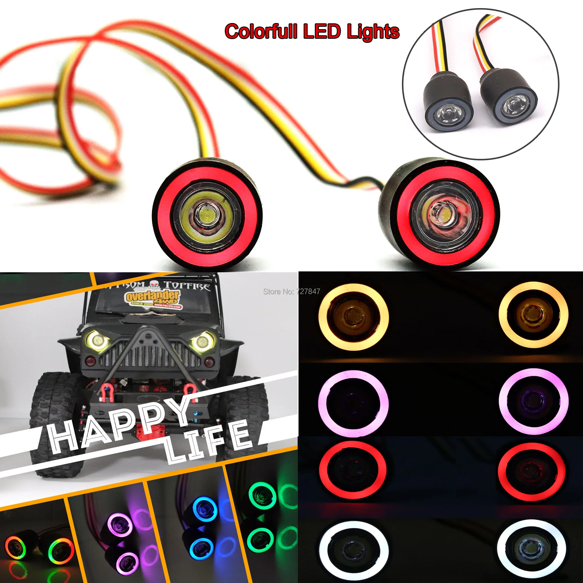 

Разноцветные разноцветные лампы Angel Eye, RGB светодиодный ные лампы с кабелем 58 см для 1/10 радиоуправляемых гусеничных машин SCX10 TRX4 D90 W-rangler RC