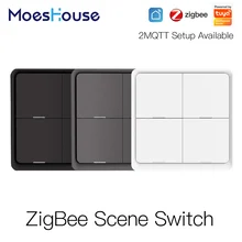 4 Gang Tuya ZigBee Wireless 12 Scene Switch Push Button Controller Battery Powered Automation Scenario for Tuya Devices