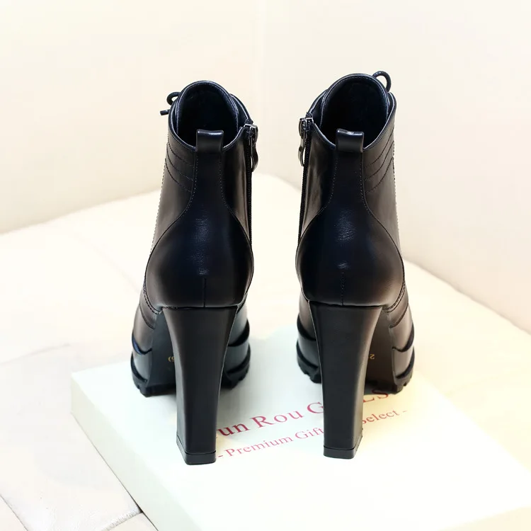 Женские ботильоны зима г. Новые женские ботинки на высоком каблуке женские кожаные туфли-лодочки на платформе черная обувь zapatos de mujer