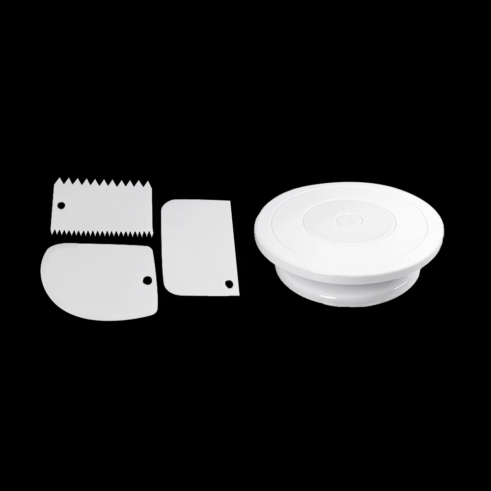 4PCS Plastic Cake Turntable Rotating Cake Plastic Spatula Dough Knife Decorating Cream Cakes Stand