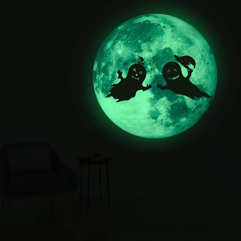 Simulation Of Luminous Moon Series Under The Moon Ghost Lovers Funny Cartoon Halloween Decorative Wall Stickers Pvc B27 Wall Stickers Aliexpress