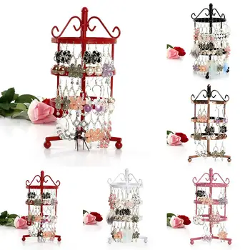 

3 Tiers 72 Holes Round Necklace Earrings Display Rack Shelf Metal Rotating Jewelry Stand Holder Storage Organizer