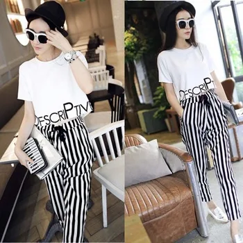 

Summer Student Uniform Stripes Two-Piece Pajamas Women's Korean-style New Style-Outer Wear Casual Fashion Cool GIRL'S Set