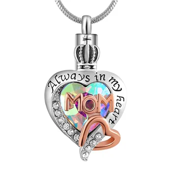 

Womens and Girls Memorial Dad/Mom AB Color Glass Crystal Ash Urn Cremation Pendant,Always in My Heart Necklace jewelry