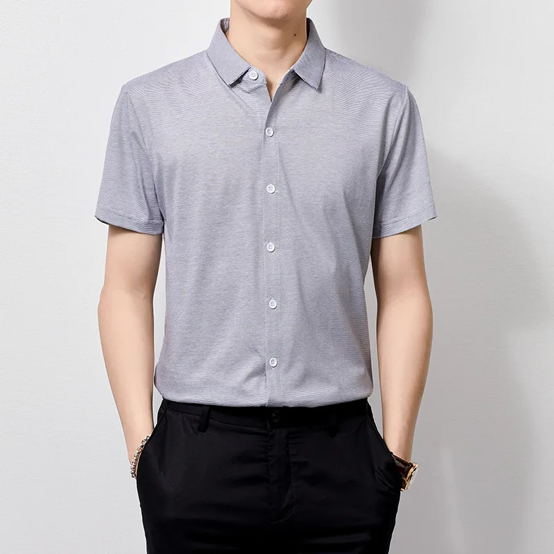 

Striped solid color business casual fashion slim short sleeve shirt Summer high-quality soft comfortable luxury men shirt M-XXXL