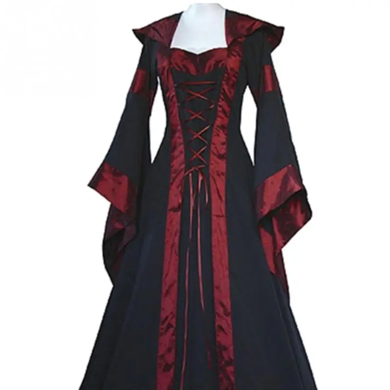 

Halloween Masquerade Dress Hooded Vampire Witch Dress Vintage Dresses Women Clothing Medieval Victorian Cosplay Costumes Femme