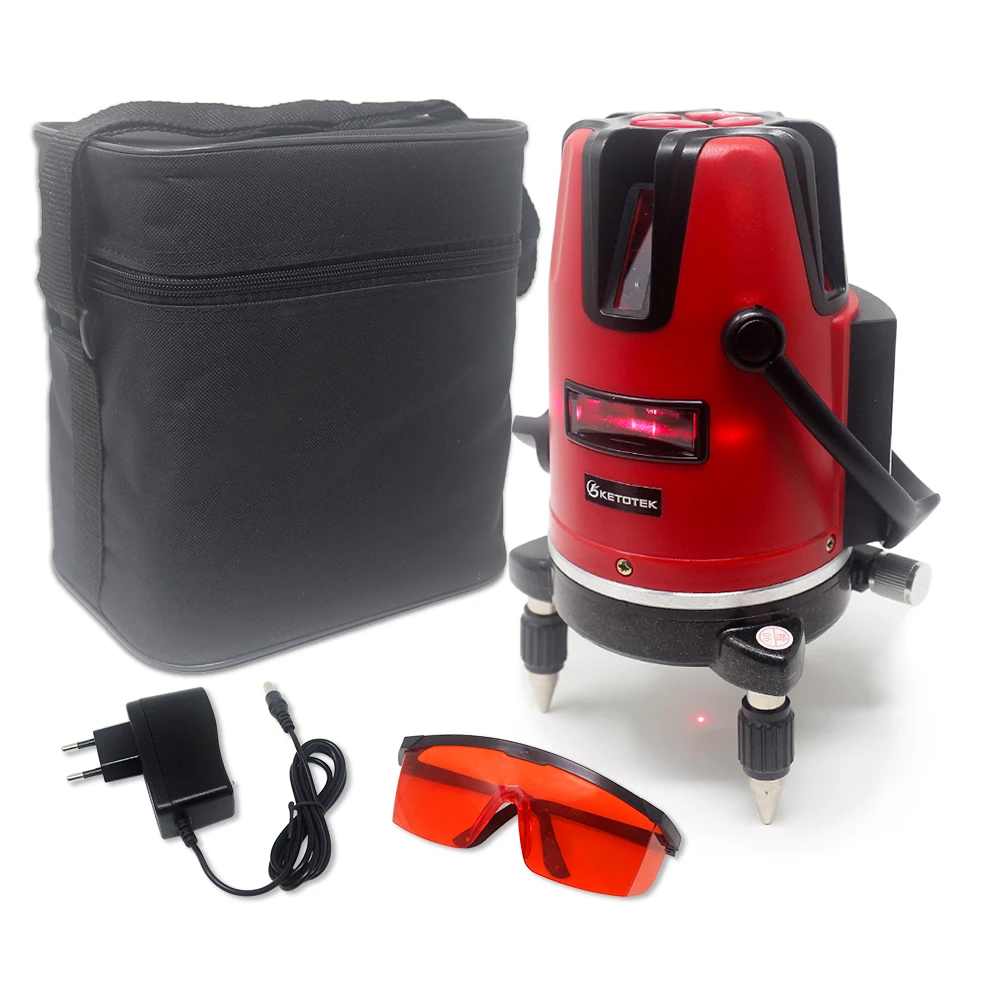 Günstig Ketotek Laser Level 5 Linien 6 Punkte 360 Rotary Selbst Nivellierung 635nm Rote Horizontale Vertikale Kreuz linie Lazer Ebene Werkzeuge outdoor