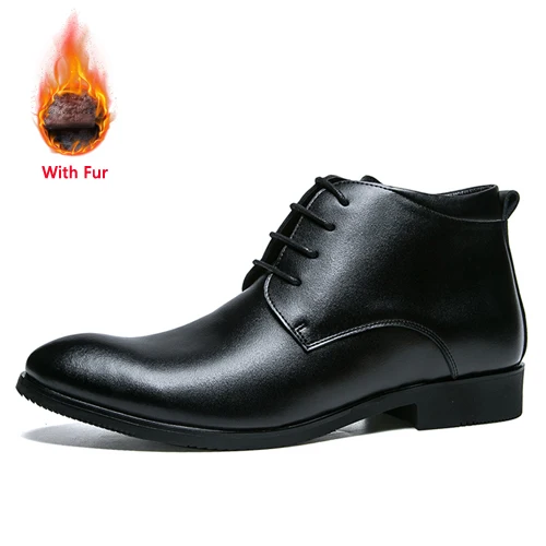 Black with Fur JUNJARM; коллекция года; мужские ботинки; сезон осень-зима; мужские Ботильоны из натуральной кожи; модная классическая обувь с хлопчатобумажными стельками; плюшевые теплые мужские зимние ботинки - Цвет: Black with Fur