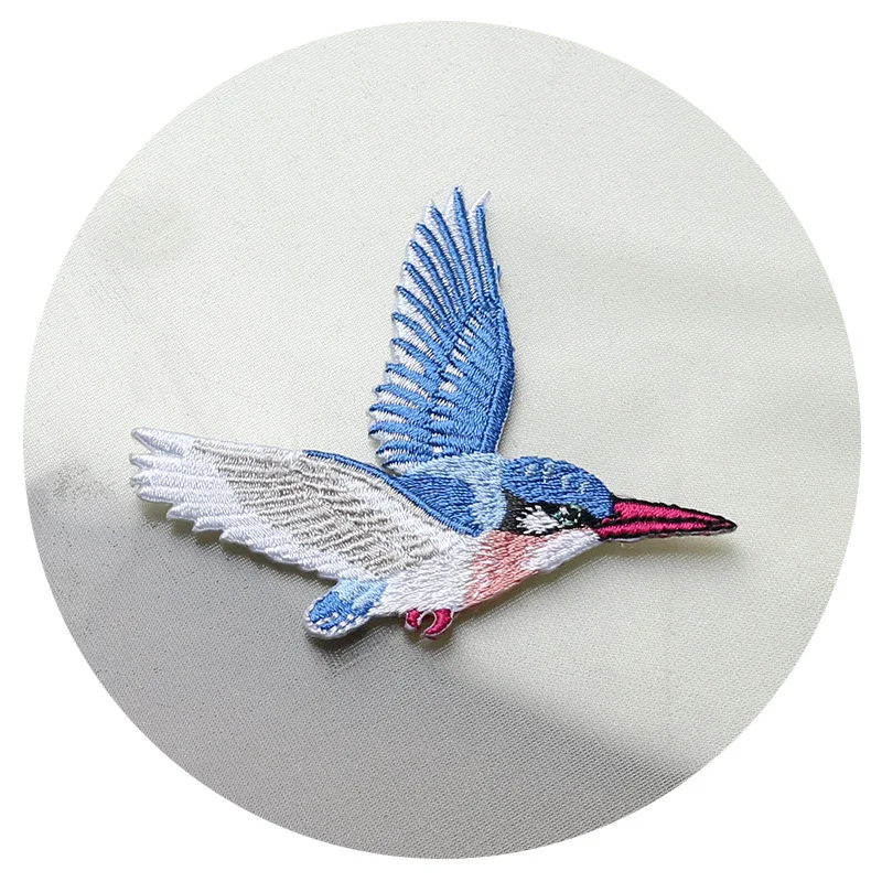 Flying Kingfisher Symmetrical Embroidery Stickers Small Clothing Holes Adhesive Patches DIY Sewing Decoration Bird Accessories