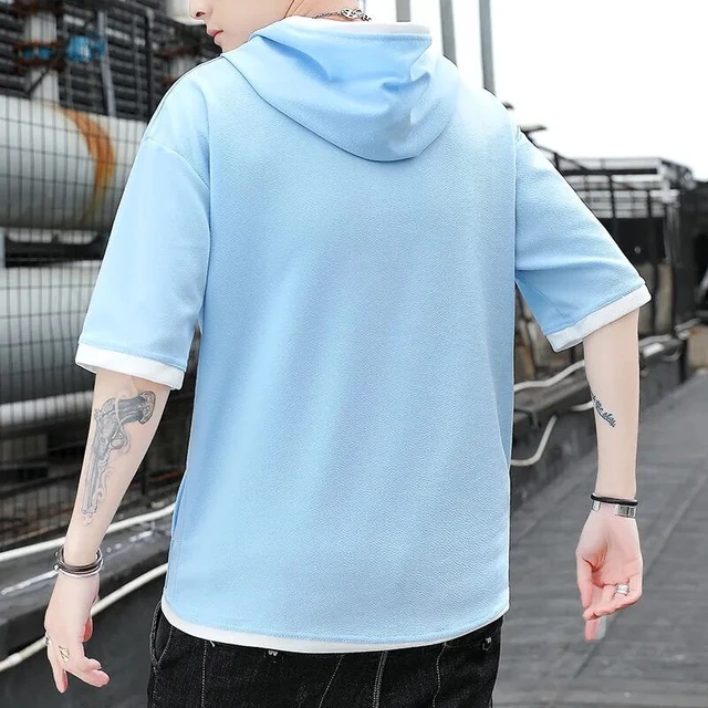 Mens Hood Short Sleeve Summer Tee Baggy Casual Hoodie Hip Hop T-shirt  Sweatshirt