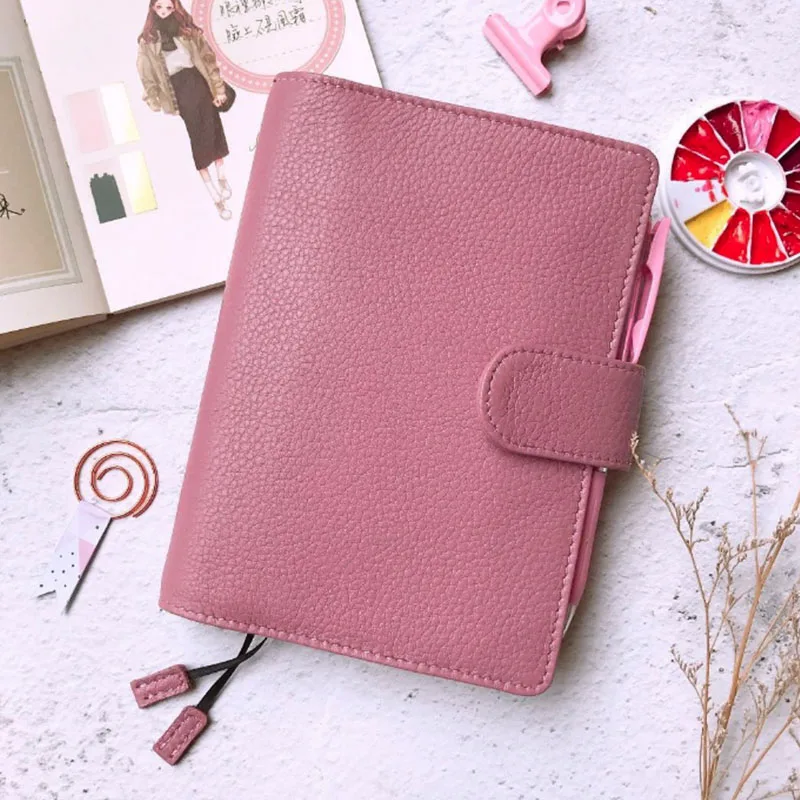 Pink 2 Индивидуальный чехол для ноутбука из натуральной кожи на кнопках, чехол для ноутбука A4, мужская деловая Подарочная сумка, модная сумка-держатель для карт, блокнот для заметок - Цвет: Pink 2