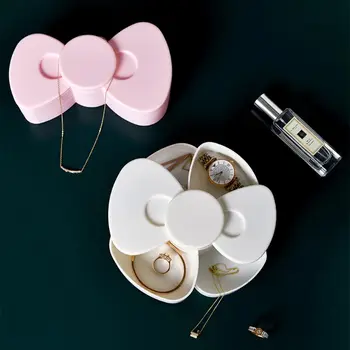 

Women Girls Jewelry Storage Box 2 Layers 360 Degree Rotatable Bowknot Organizer