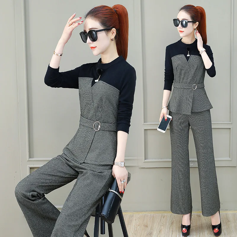 

WOMEN'S Suit 2019 Spring New Style Slim Fit Pattern Loose Pants Elegant Hepburn Wind Goddess-Style Royal Sister Two-Piece Set Fa