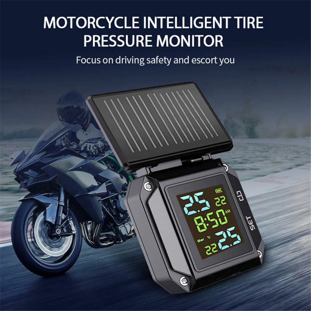 Solar Motorcycle Tpms Lcd Motorbike Wireless Tire Pressure Monitoring