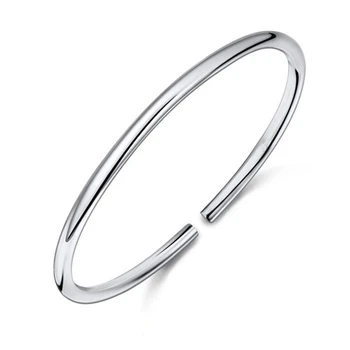 

Classical Simple Fashion 925 Sterling Silver Smooth Cuff Bracelets & Bangles Pulseras Valentine's Day Present