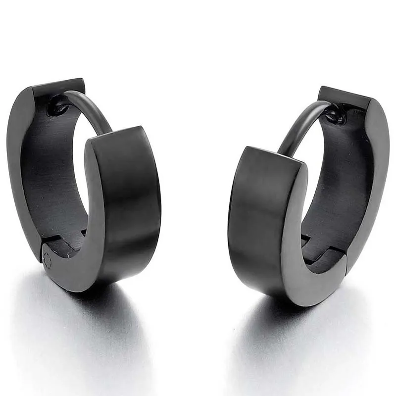 

Stainless Steel Stallion Aro Hoop Huggie Earrings Black Polished Man
