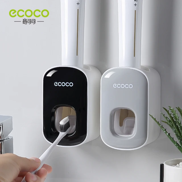 ECOCO Wall Mount Automatic Toothpaste Dispenser Bathroom Accessories Set Toothbrush Holder Wall Mount Stand Bathroom Accessories 2